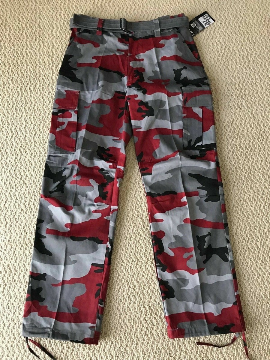 NWT Men's Regal Wear Red Gray Camouflage Camo Cargo Pocket Pants