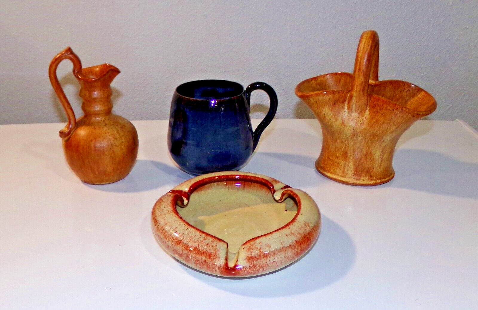 4Pc Lot North Carolina Cole Art Pottery - Jug, Mug, Ashtray, Basket - Unmarked