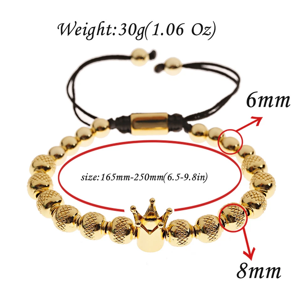 Luxury Men Gold Crown Stainless Steel Bracelets Copper Handmade Bangle Jewelry - Image 3 of 4
