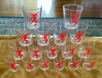 Lot of 17 Plastic Disposable Fireball Whiskey Shot Glasses, Stackable, 2  Tall