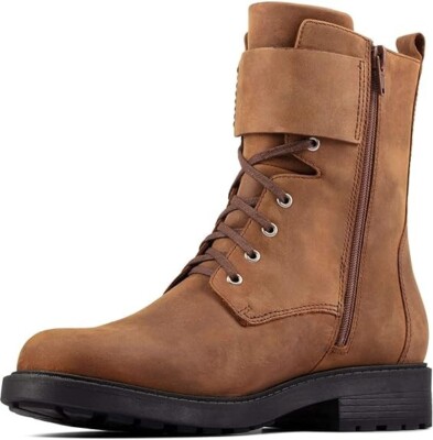 Clarks Orinoco Lace Zip Leather Boots Womens Brown Snuff Leather NEW  W