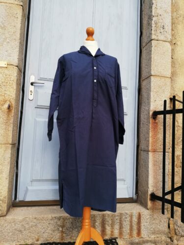 DYED Navy Blue Black Nightshirt Vintage French Light Cotton 46 Inch Unisex Long - Picture 1 of 11
