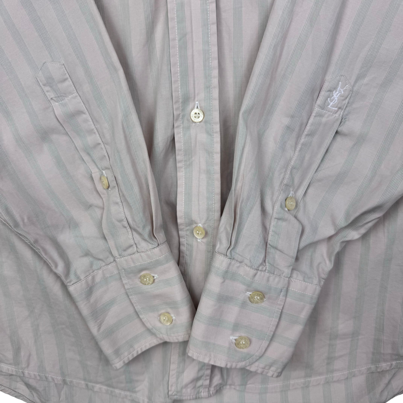 Yves Saint Laurent Pour Homme Beige Green Striped Button Up Shirt Size Medium image 4