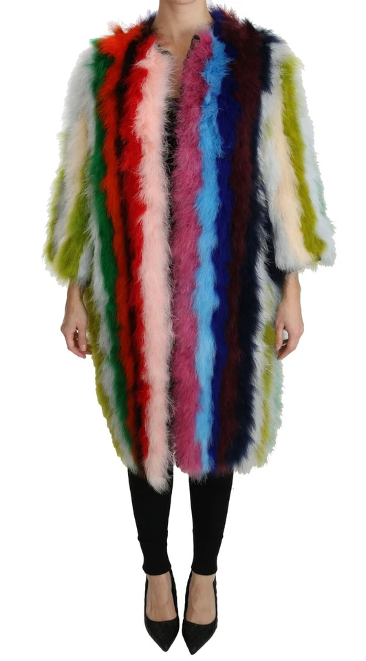 DOLCE & GABBANA Coat Multicolor Turkey Feather Cape Fur IT44 / US10/ L RRP $9400 - Image 2 of 4