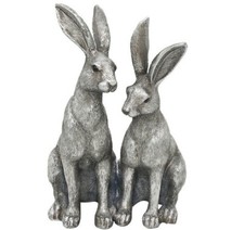 Silver Hare Ornament Pair of Hares Rabbits Figure Sculpture Home Decor Gift  NEW