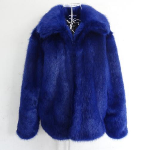 Blue Faux Fur Coat Warm Lapel Large 