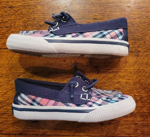 Sperry Lounge Away Jr Girls Boat Shoes Size 6M Pink/Blue Plaid Kids Beach Clean! - Picture 3 of 8