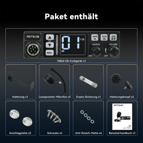 Retevis MB63 CB-Funkgerät Mobilgerät mit Mobile Antennen-Set fürTrucker Road - Zdjęcie 13 z 13