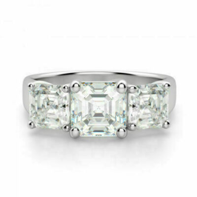 Engagement Ring 14K White Gold 5.12 ct Asscher Cut Simulated Diamond Size 8.5