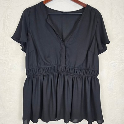 Torrid Black Babydoll Peplum Top V-Neck Flutter Sleeve Plus Size 0 L/XL