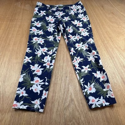 Old Navy Pixie Blue Floral Ankle Pants Women s 10 Short Slim Stretch Crop