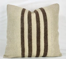 Decorative Handmade Turkish Kilim Pillow Cover 20x20 Beige Brown Kilim Cushion