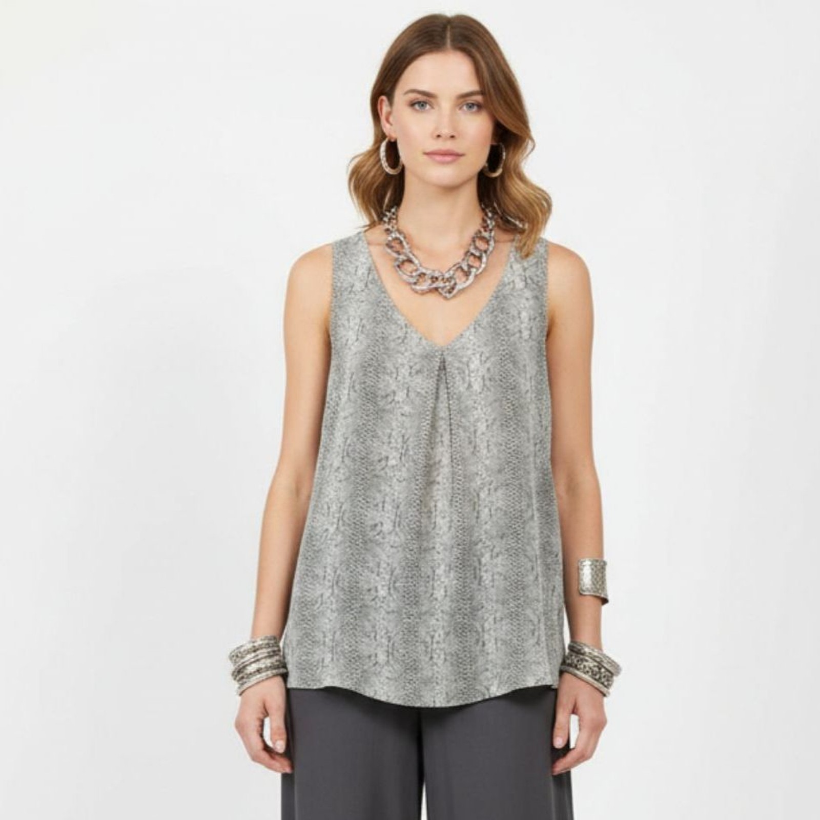 JOIE 100% Silk Gray Snake Python Print Sleeveless… - image 1