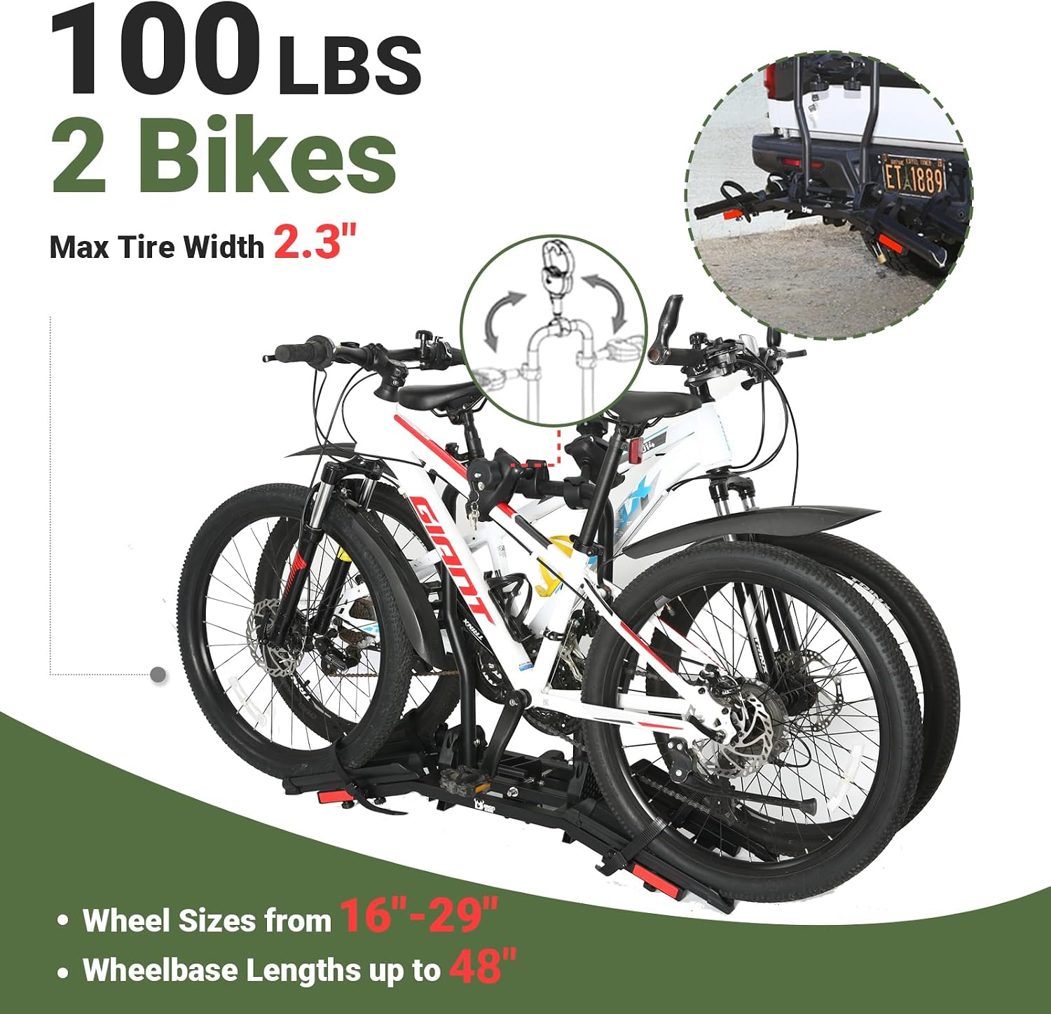 Sport X Hitch Bike Rack, Hitch Bicycle Car Rack for 2 Bikes, Anti ...