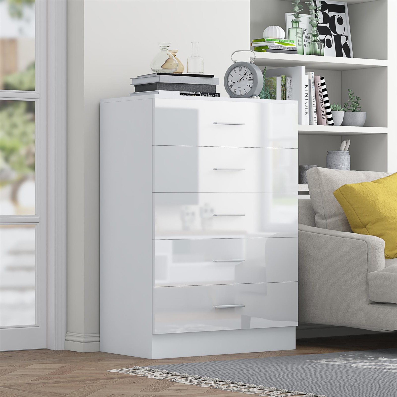 REFLECT 5 Drawer Chest - White Gloss Fronts & Matt White Carcass