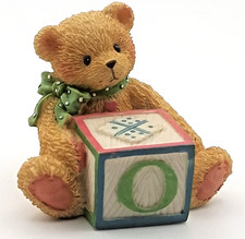 Vintage 1995 Cherished Teddies Miniature Bear with ABC Letter O Block Figurine