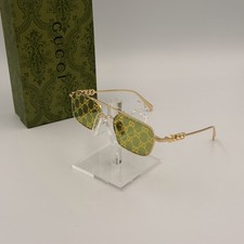 Gucci GG1804S 002 Sunglasses Gold Frame Yellow GG Lens 54mm Ships Today