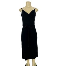FRAME Large Women Morgan Wrap Dress - Noir V-neck Sleeveless Pima Cotton T35