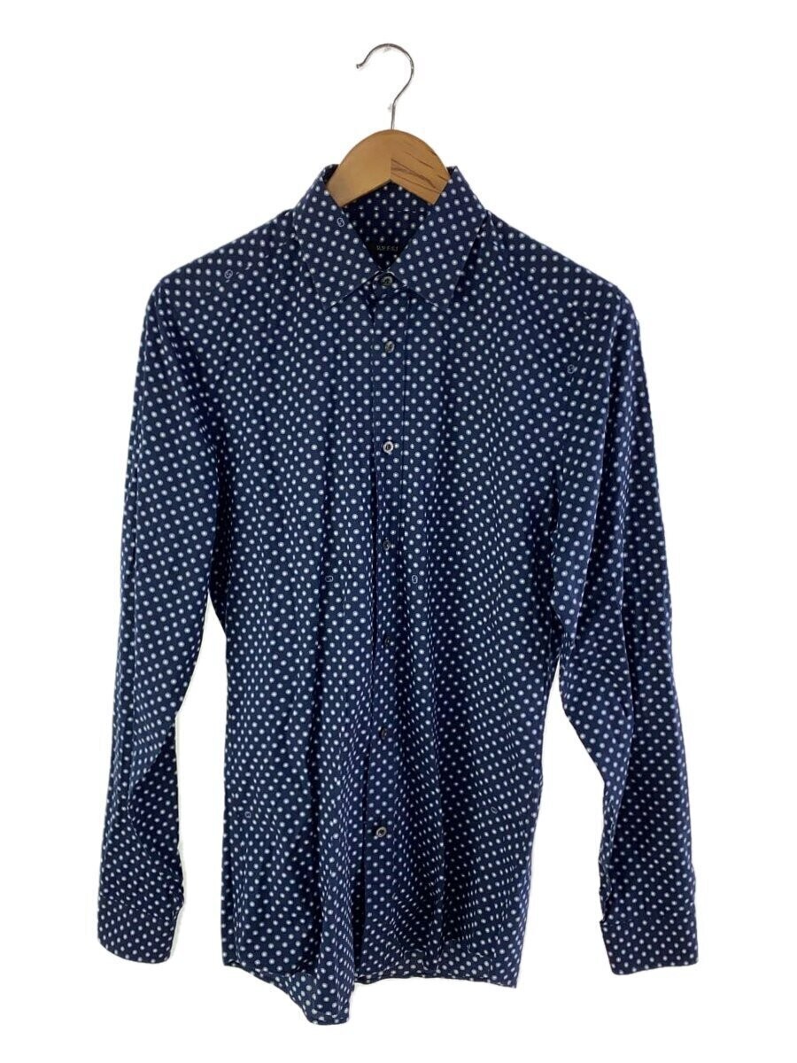 GUCCI Navy Dot Cotton Long Sleeve Shirt Size 38 Style 189474 Z7878