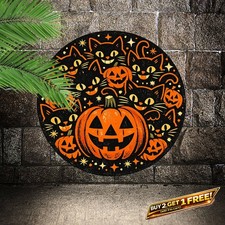 Halloween Black Cats Spooky Round Aluminum Sign 8x8 Holiday Art