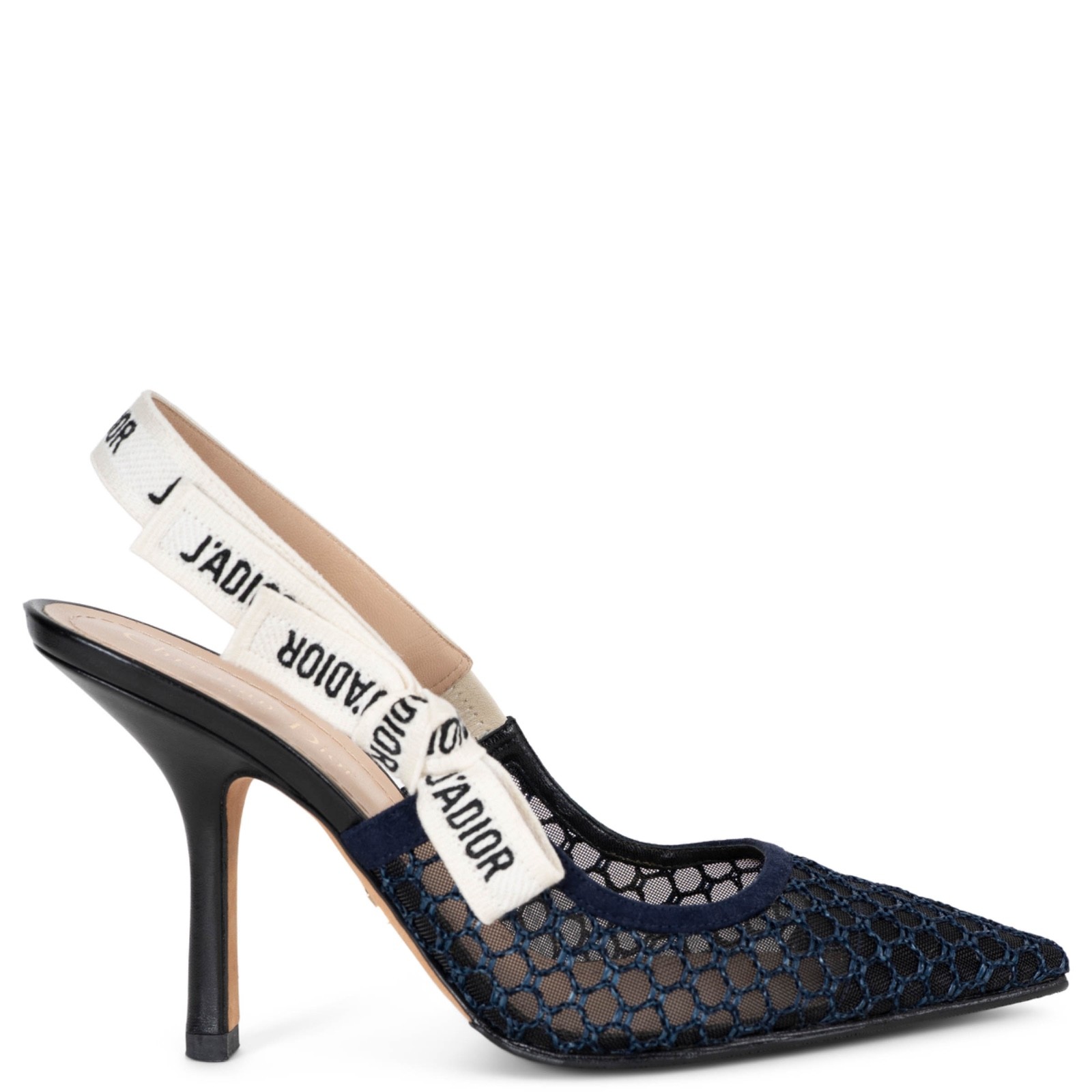74454 auth DIOR navy blue mesh J'ADIOR SLINGBACKS Shoes 38.5