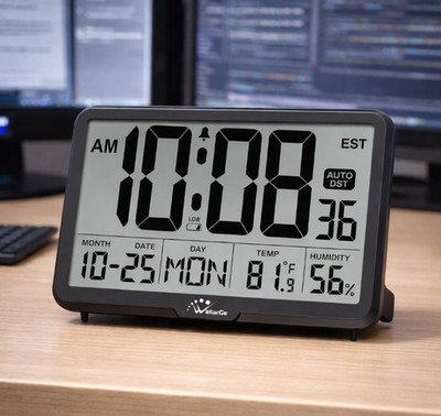 WallarGe Auto Set Digital Wall Clock Battery Operated, Desk Clocks