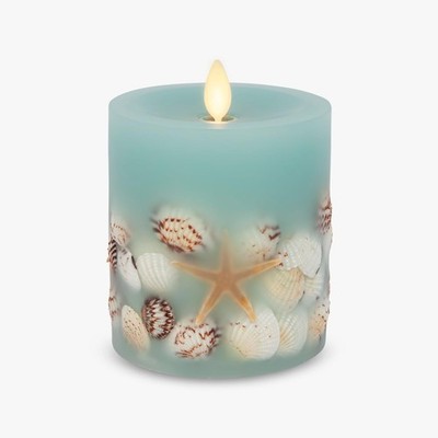 Luminara Flameless LED Candle Soft Teal Embedded Seashell & 4.5-inch, 
