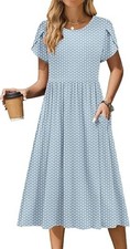 Women Summer Short Sleeve Midi Dress with Pockets Casual Aline