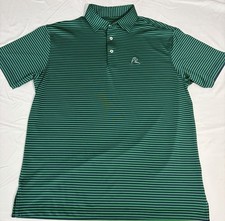 Rhoback Performance Polo Men's Medium Green/Blue Striped Short Sleeve Stretchy