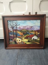 Antik Gemälde Signiert 1985 (31 x 38 Cm) Holzrahmen