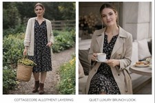 Angie Women Floral Shirt Dress Black M Cottagecore Quiet Luxury Layered