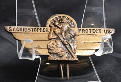 Vtg St Christopher Protect Us Hat/Visor Pin - WOW