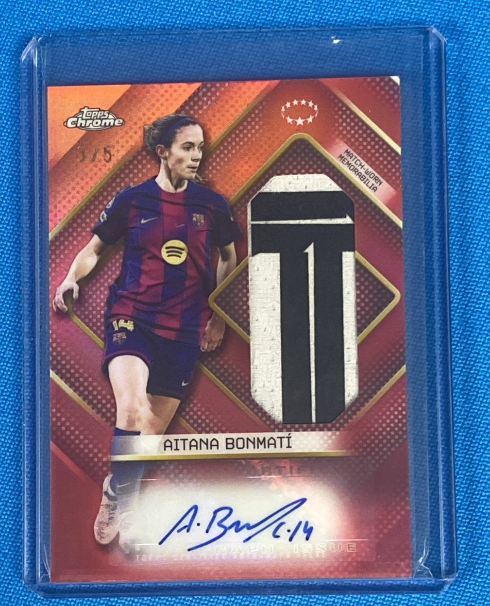 2025-26 Topps Chrome Aitana Bonmati Patch Auto 3/5 Red Refractor UEFA Women's view 1