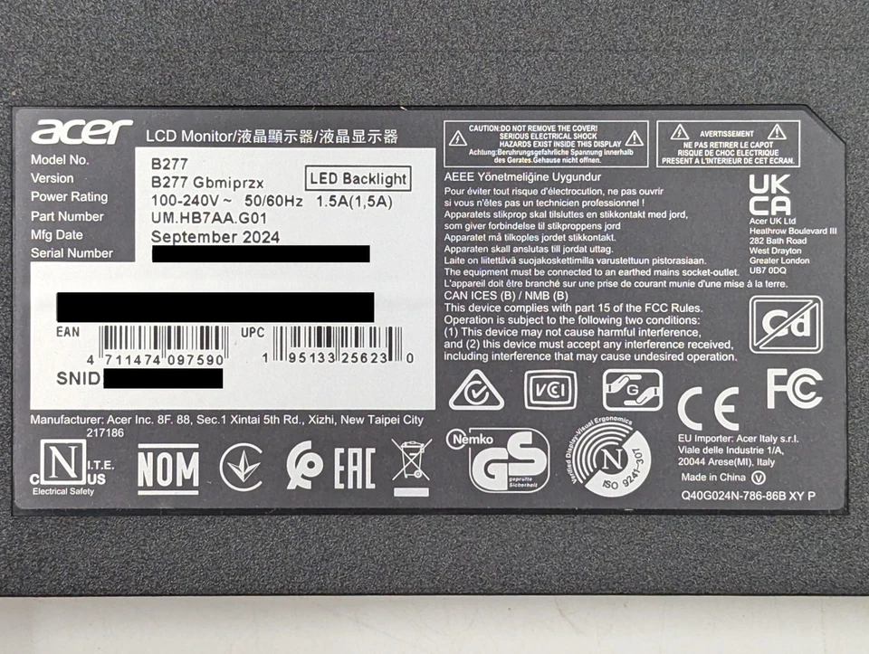 Acer Vero B277 27" Monitor 1920 x 1080 60Hz 4ms IPS LCD (UM.HB7AA.G01) Black - Image 4 of 4