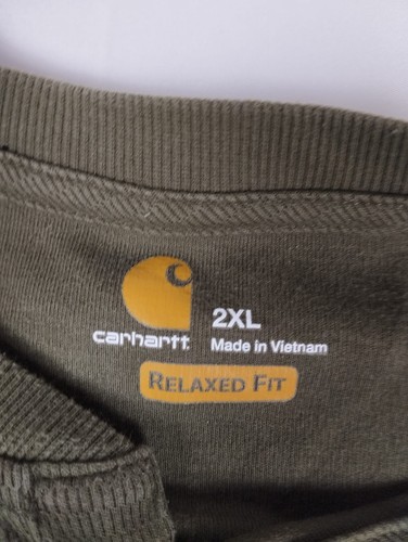 Carhartt Men 2XL Relaxed Fit Henley Shirt Olive Green Long Sleeve Work Pocket - Bild 3 von 4