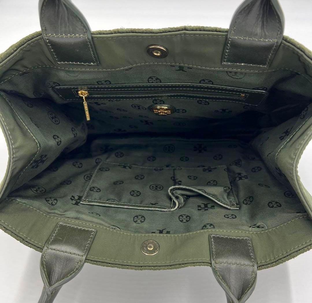 Tory Burch ELLA  Tote Handbag Nylon Leather Moss Green Women's From Japan thumbnail 16