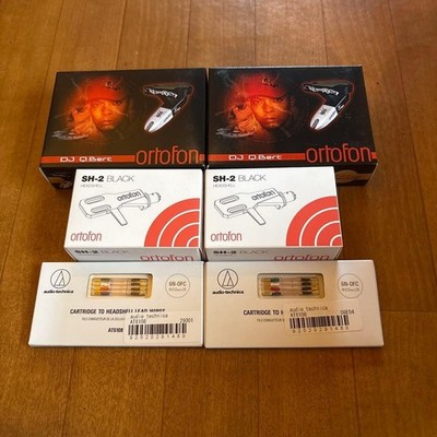 Ortofon DJ Q.Bert Cartridge x2 + SH-2 Black Headshell Pair AT6108 Lead Wires