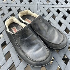 OluKai Moloa Men's Black Leather Shearling Slippers US10 / EU43 Convertible WEAR