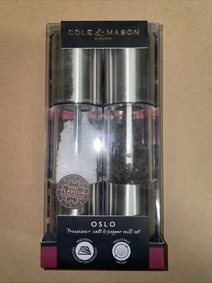 Cole & Mason Oslo Salt & Pepper Grinder Mill Set Brushed Stainless Finish NEW