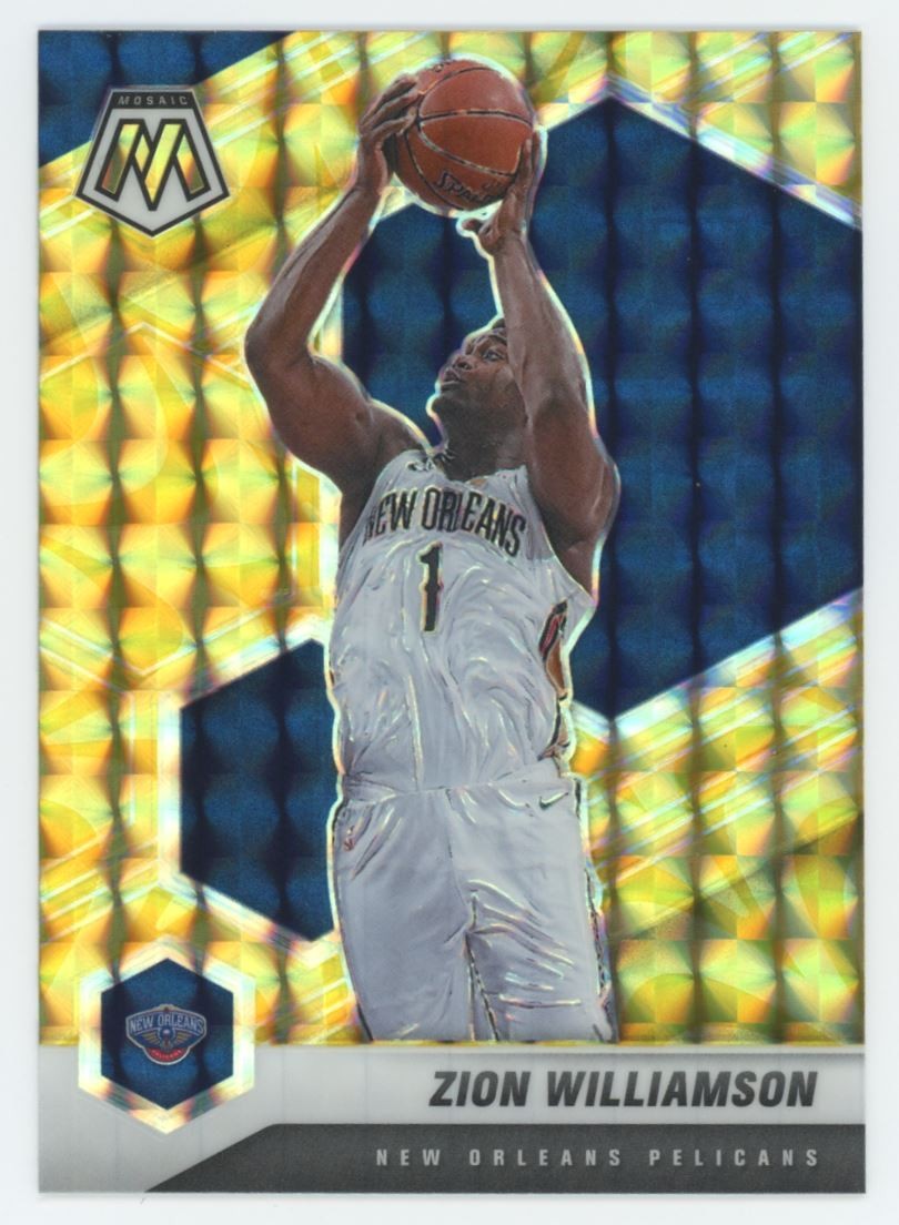 2020-21 Panini Mosaic #49 Zion Williamson Mosaic Reactive Yellow