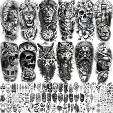73 Sheets Temporary Tattoos Lion Tiger Wolf Skull Rose Waterproof Body Art Adult