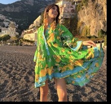 Just Landed Antica Sartoria 2026 🍋 Green Blue 4 Button Flare Dress NWT O/S