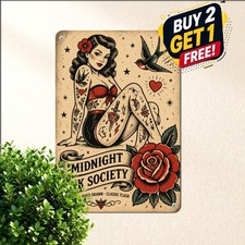 Tattooed Beauty Floral Art Tin Sign Classic Body Ink Studio Metal Wall Plaque