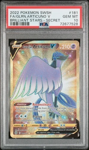 Galarian Articuno V (Secret) Secret Rare SWSH09: Brilliant Stars 181/172 PSA 10
