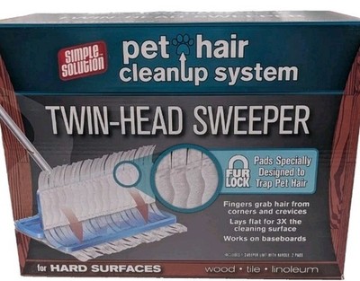 Simple Solution Twinhead sweeper With 6 refill pads pet hair cleanup furlock New