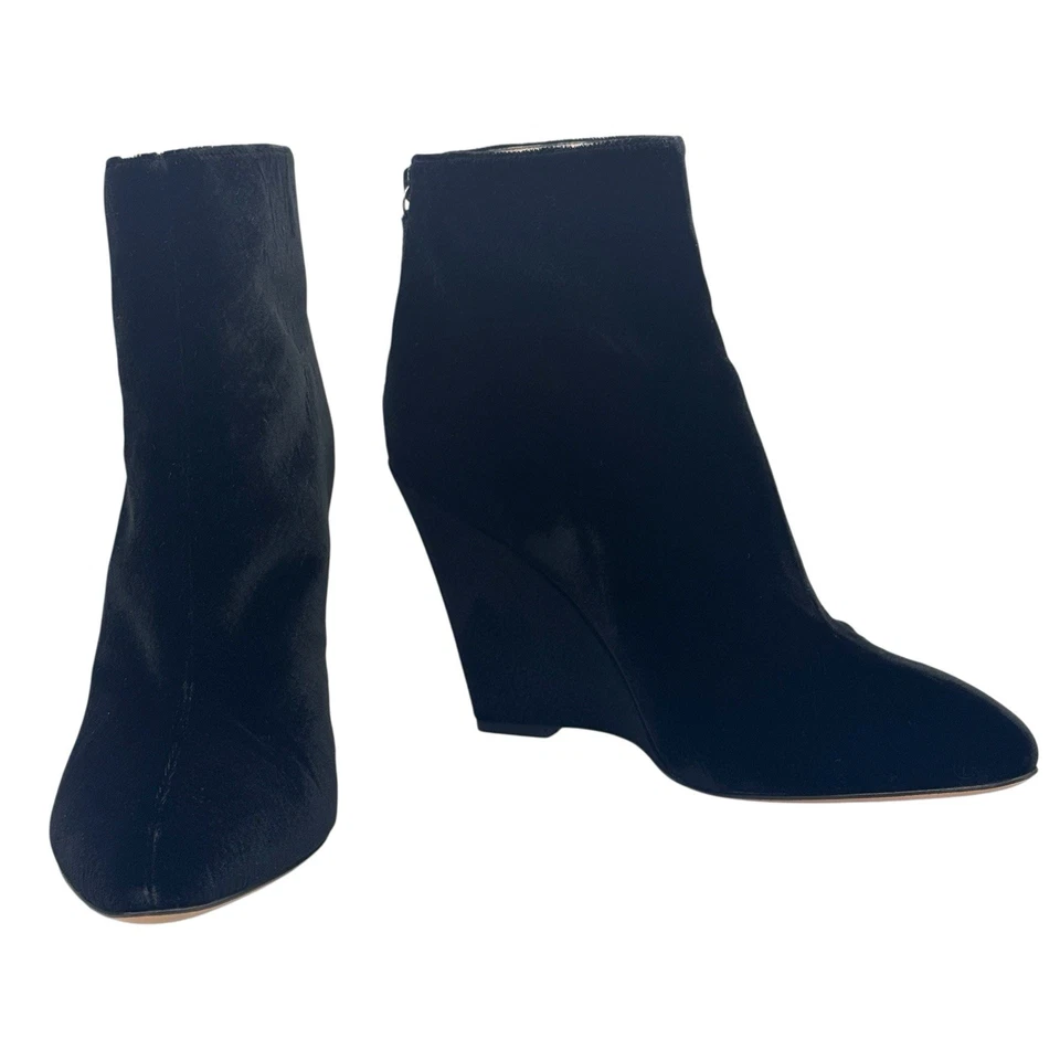 Marvin K Velvet Faux Snakeskin Wedge Boots Womens 8M Black Mani Ankle Booties - Image 2 of 4