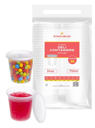 36 Pcs Food Storage Plastic Containers with Lids Deli Soup Disposable/Reusable