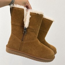 Koolaburra by UGG Mid Calf Boots Womens 8 Brown Suede Shearling Lined Zip