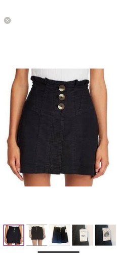 Free People Every Minute Every Hour Black High Waisted Button Skirt 0