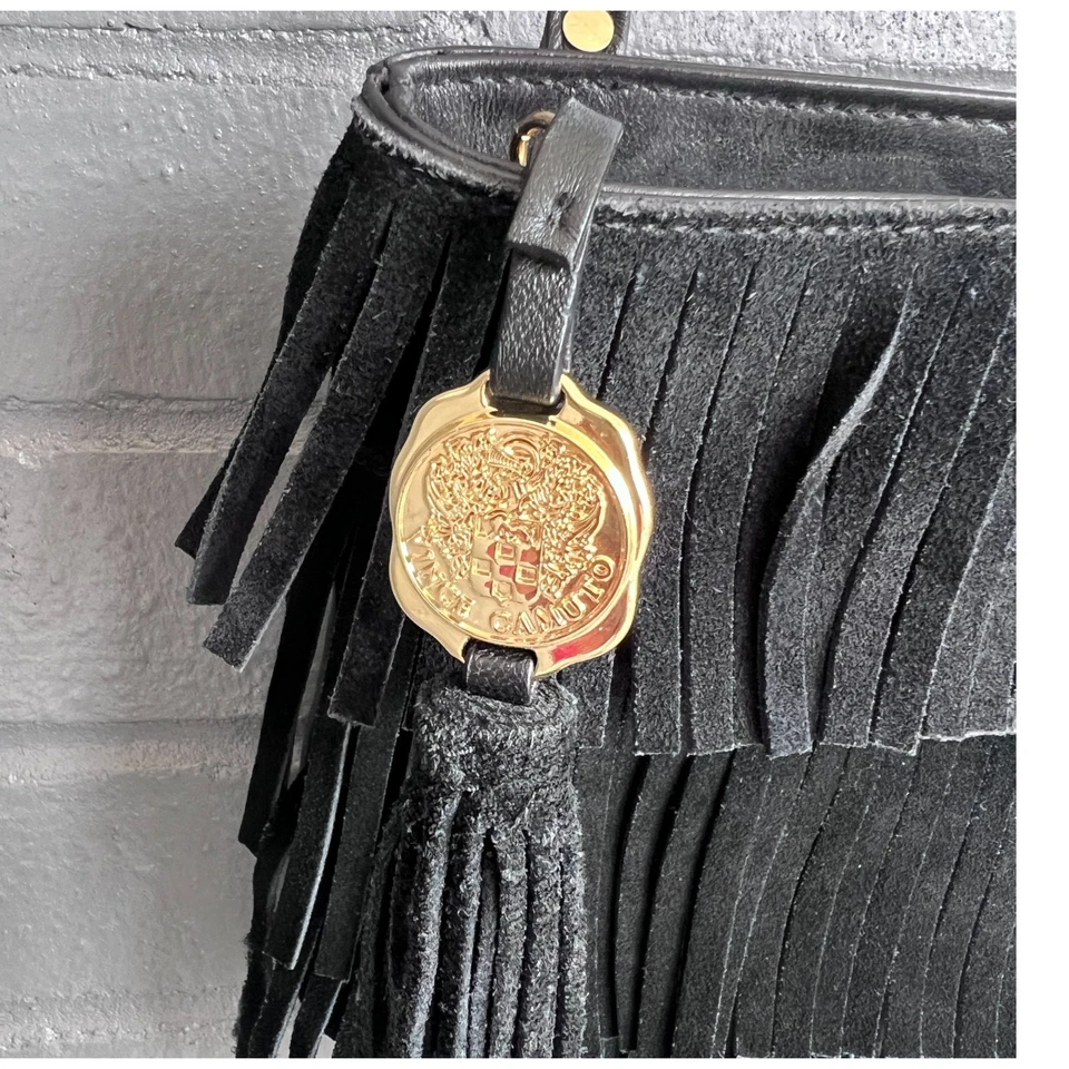 Bolsa tiracolo VINCE CAMUTO Riqui preta camurça franja couro embreagem boêmia - Imagem 4 de 4